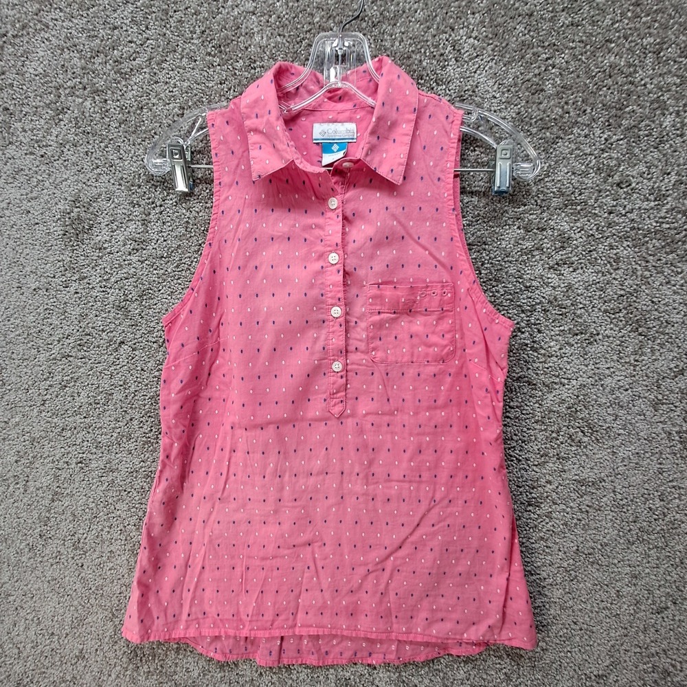 Columbia PFG Womens Pink Diamond Print Sleeveless Button Down Shirt Small 7606